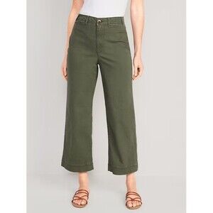 Old Navy High Rise Wide Leg Cropped Chino Pants Womens 12 Tall Green Stretch NEW